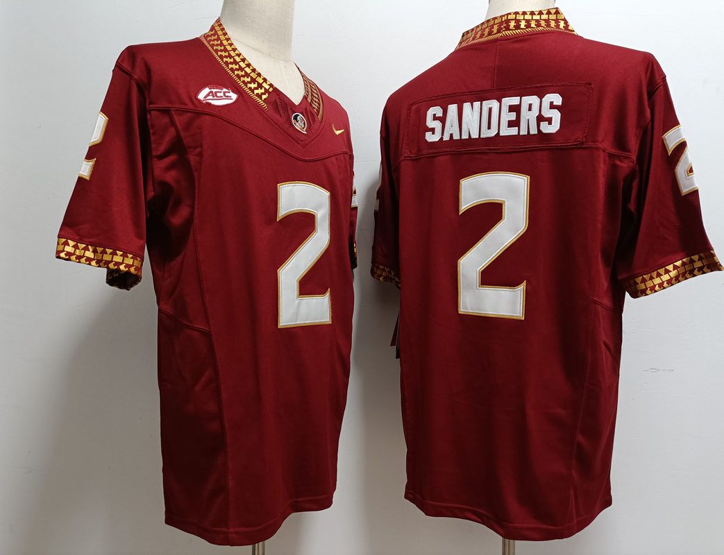 Men Florida State Seminoles FSU #2 Sanders Red Nike 2025 NCAA Jersey